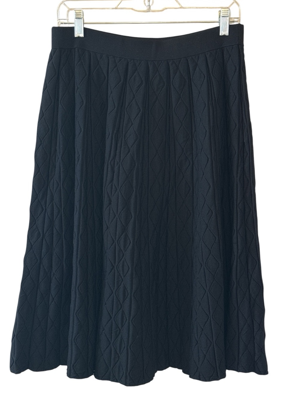 Aleeza Paris Diamond Black Knit Pleated A-Line Skirt